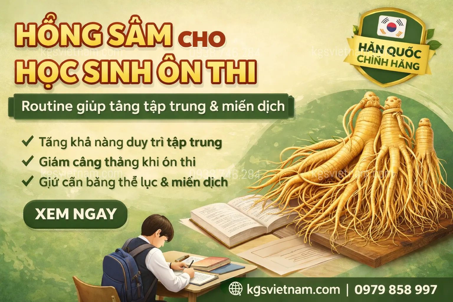 Hồng sâm cho học sinh ôn thi – Routine giúp tăng tập trung & miễn dịch
