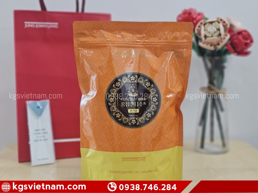 Kẹo hồng sâm không đường KGC Jung Kwan Jang 240g chính hãng Hàn Quốc