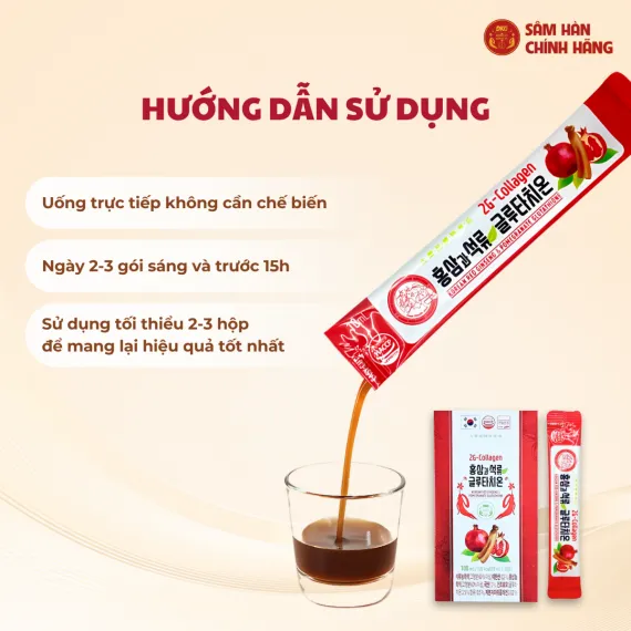 Nước hồng sâm Collagen Lựu Glutathione 10ml x 30 gói