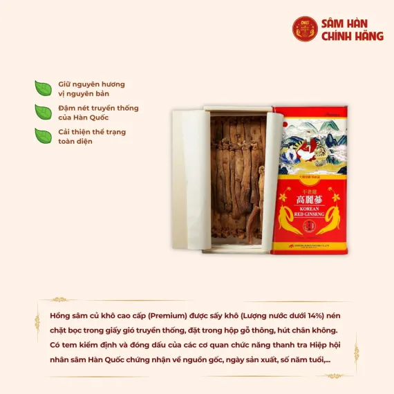 Hồng Sâm Củ Khô Daedong Nguyên Củ Premium 37,5g (2-3 Củ)