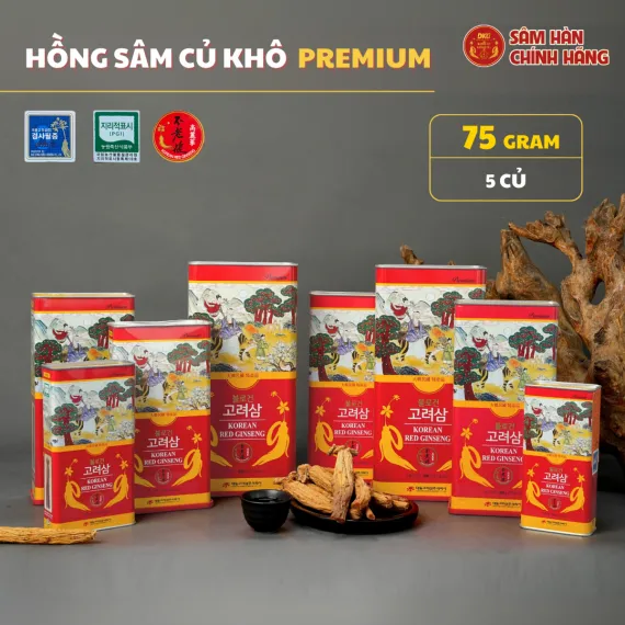 Hồng sâm củ khô Daedong Premium 75g số 30 (hộp 5 củ)
