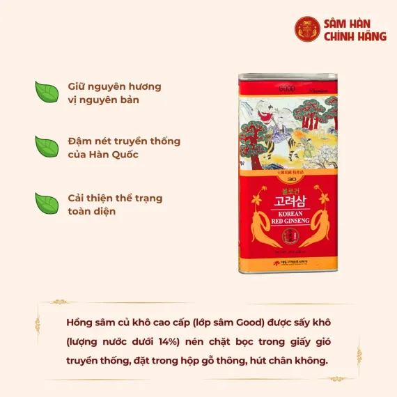 Hồng sâm củ khô Daedong Premium 75g số 30 (hộp 5 củ)