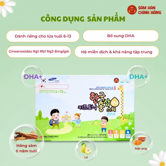 Nước hồng sâm trẻ em DaeDong Tonic Jelly từ 6 - 13 tuổi 20g x 30 gói