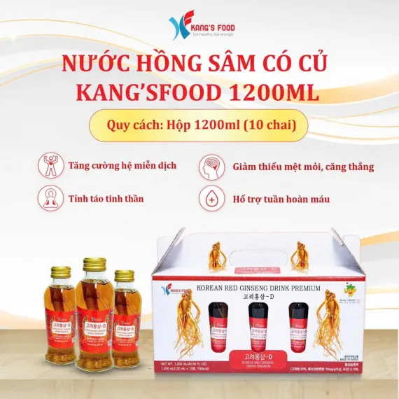 Nước hồng sâm có củ Kang's Food 120ml x 10 chai