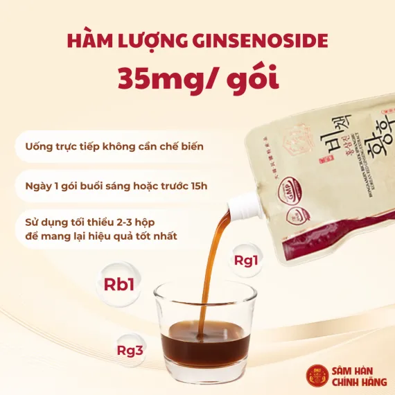 Nước hồng sâm Hoàng Hậu Daedong Hongsamjin Bichaek Hwanghu 120ml x 20 gói