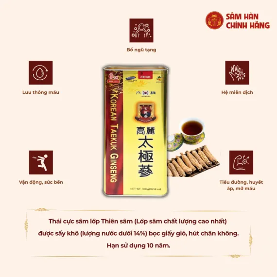Thái cực sâm củ khô Daedong 300g số 30( hộp 30 củ)
