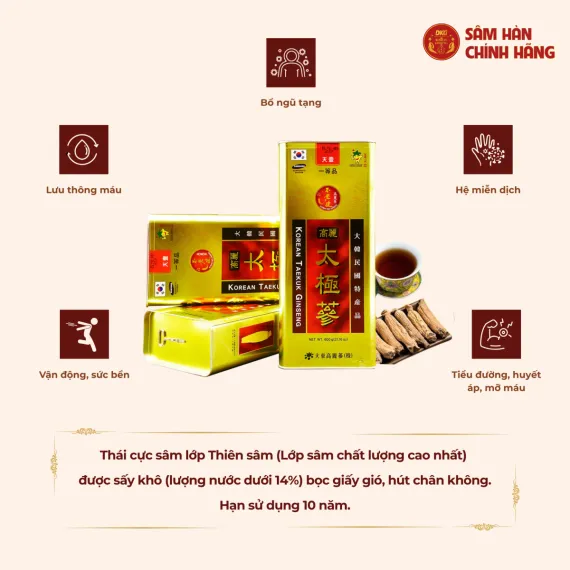 Thái cực sâm củ khô Daedong 300g số 10( hộp 10 củ)