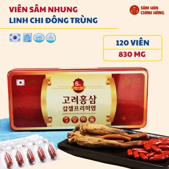 Viên hồng sâm nhung hươu linh chi đông trùng Daedong Capsule 830mg x 120 viên Viên hồng sâm nhung hươu linh chi đông trùng Daedong Capsule 830mg x 120 viên