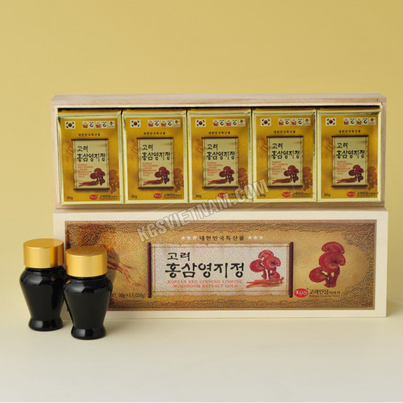 Cao hồng sâm linh chi hộp gỗ KGS Hàn Quốc 150g